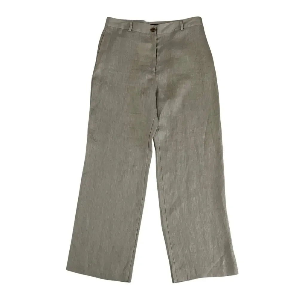 Zara NWT women's brown taupe 100% linen wide leg high rise trouser pants size XL